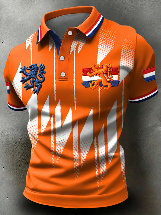 Retro Nederlandse koning geometrisch verleggend casual poloshirt