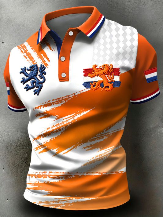 Retro Nederlandse Koningsdag Abstracte Textuur Kunst Casual Poloshirt