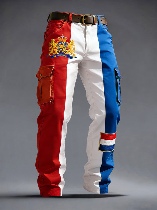 Retro Nederlandse Koningsdag Kleurrijke Gestreepte Casual Werkbroeken