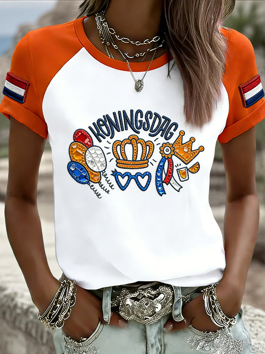 Dames Vintage Nederlandse Koningsdag Viering Casual T-shirt