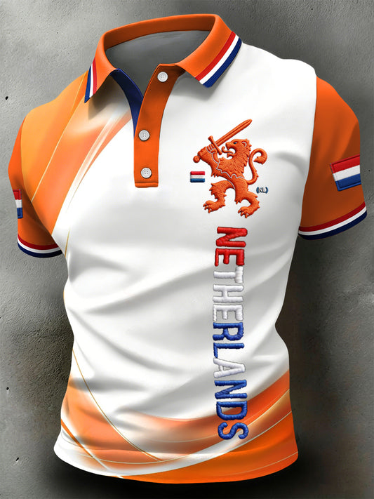 Retro Nederlandse Koningsdag Gradiënt Textuur Casual Poloshirt