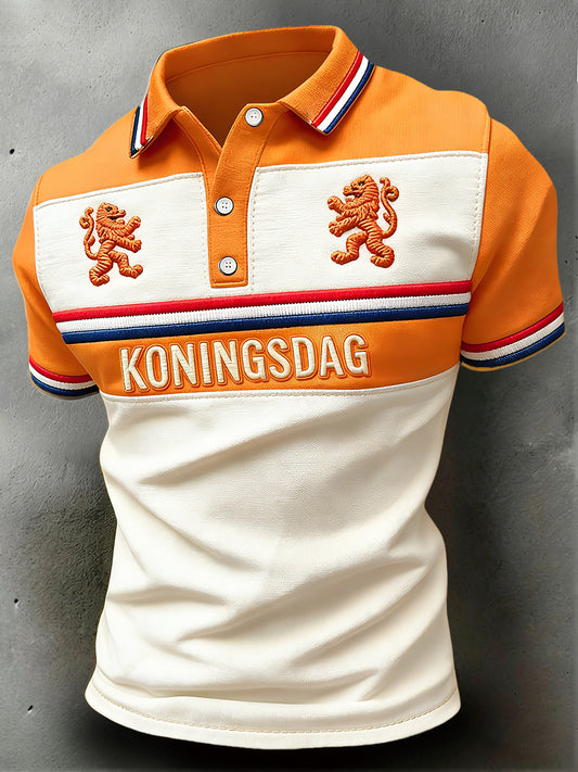 Nederlandse Vlag voor Heren Koningsdag Patchwork Print Casual Zakelijk Poloshirt