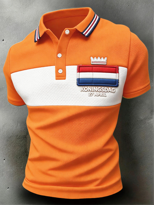 Heren Nederlandse Vlag Koningsdag Patchwork Print Casual Poloshirt