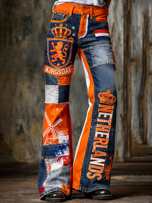 Damesbroeken in vintagestijl met uitlopende pijpen voor de Nederlandse Koningsdagviering