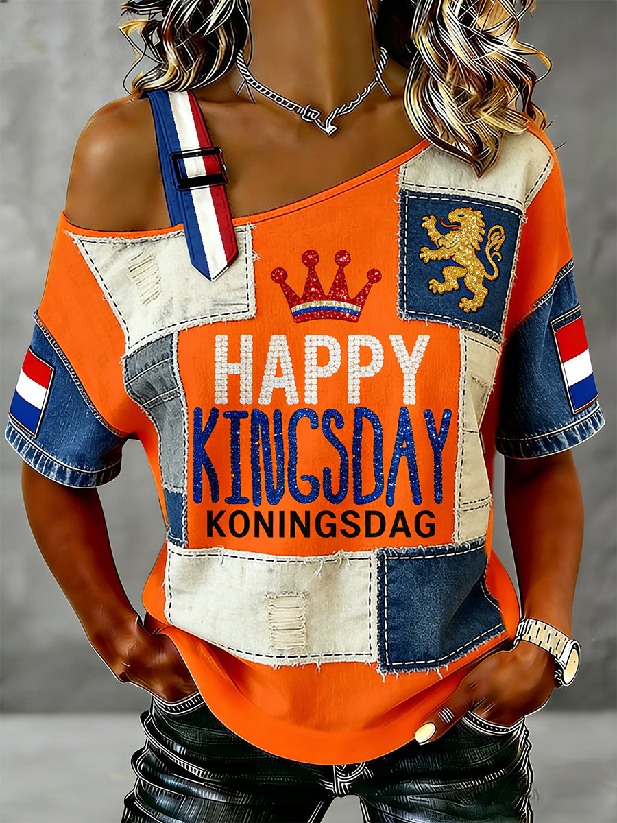 Dames vintage off-shoulder top voor de Nederlandse Koningsdag-viering
