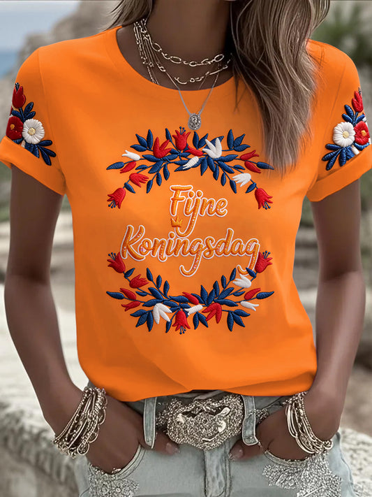 Oranje Nederlandse Koningsdag 3D T-shirt met bloemenprint voor dames