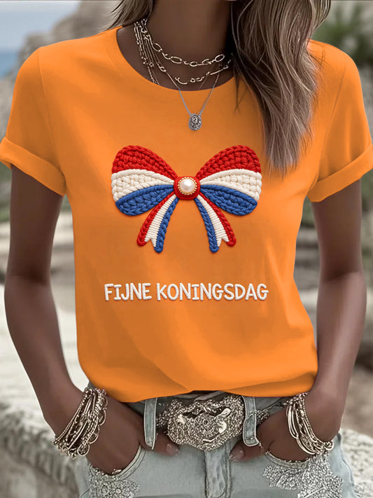 Dames Oranje Nederlandse Koningsdag 3D Bow Print T-shirt