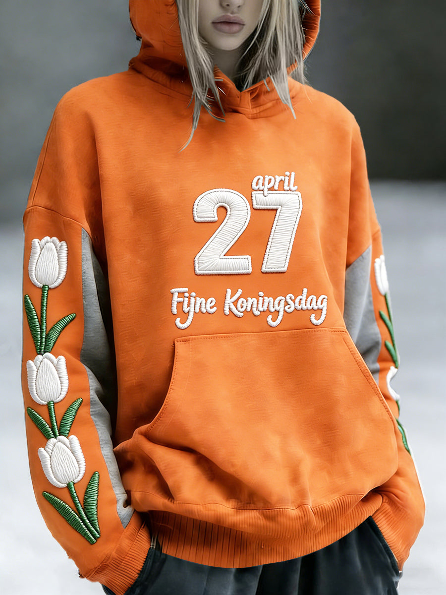 Nederlandse Koningsdag 3D Tulpenprint casual sweatshirt met capuchon voor dames