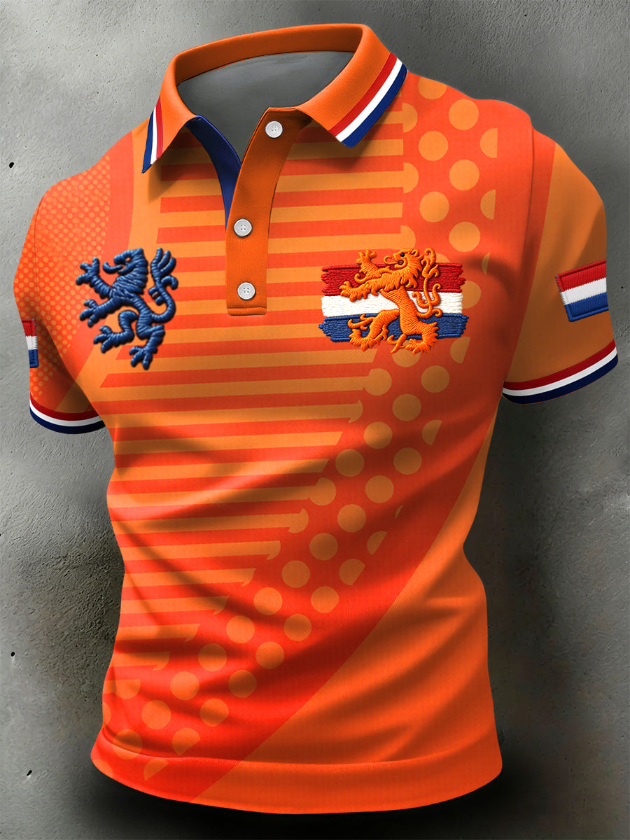 Retro Nederlandse Koningsdag Gradiënt Poloshirt Casual Poloshirt