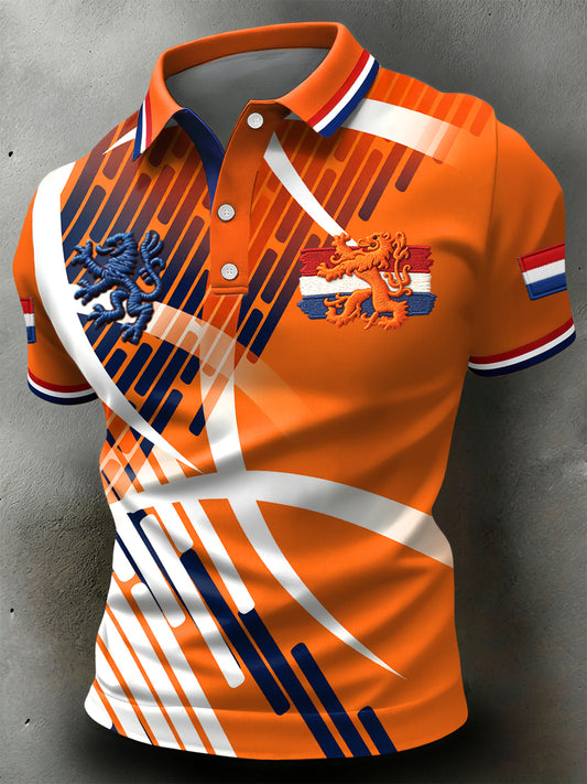 Retro koningsdag abstracte strepen casual poloshirt