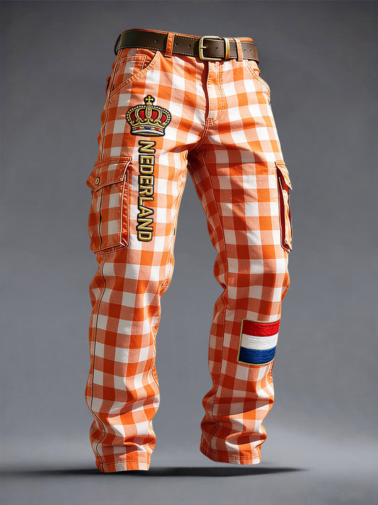 Retro King's Day geruite casual werkbroeken