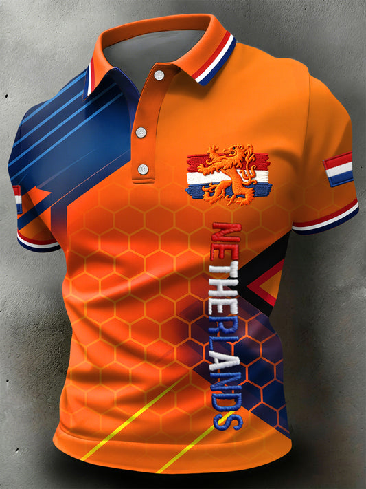 Retro koningsdag geometrisch patroon casual poloshirt