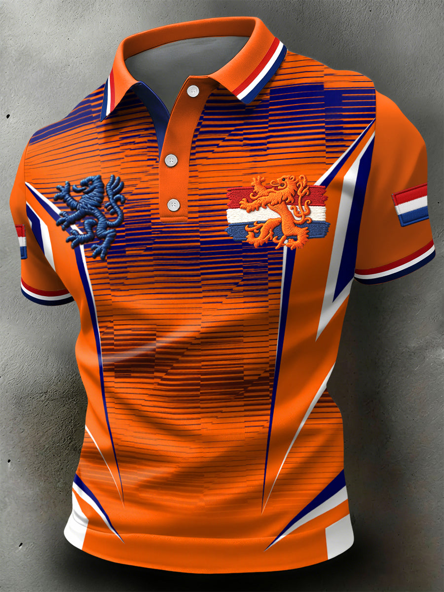 Retro King's Day-geïnspireerd symmetrisch geometrisch casual poloshirt