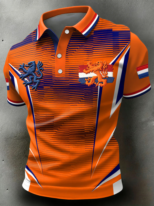Retro King's Day-geïnspireerd symmetrisch geometrisch casual poloshirt