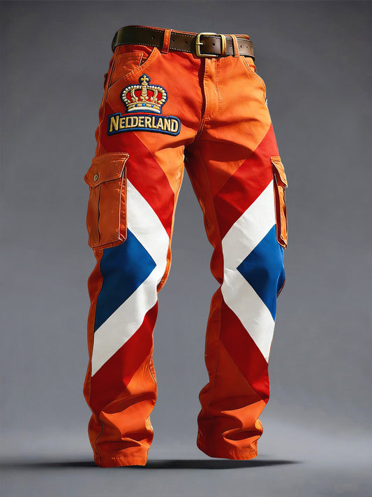 Retro King's Day geometrische patchwork casual werkbroek