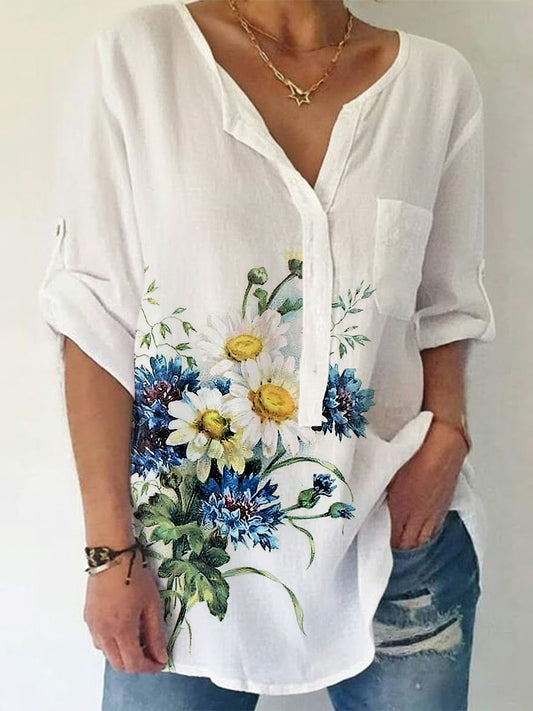 Damesshirt van linnenmix met bloemenprint