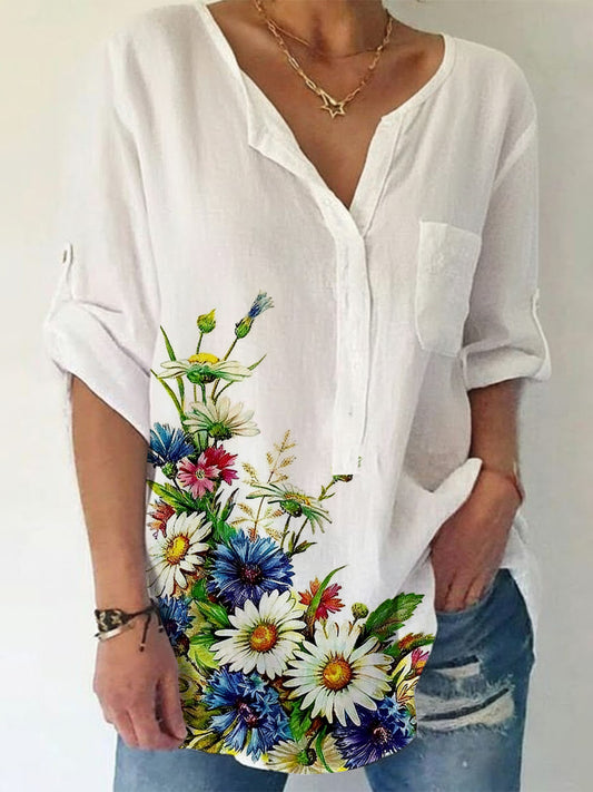 Damesshirt van linnenmix met bloemenprint