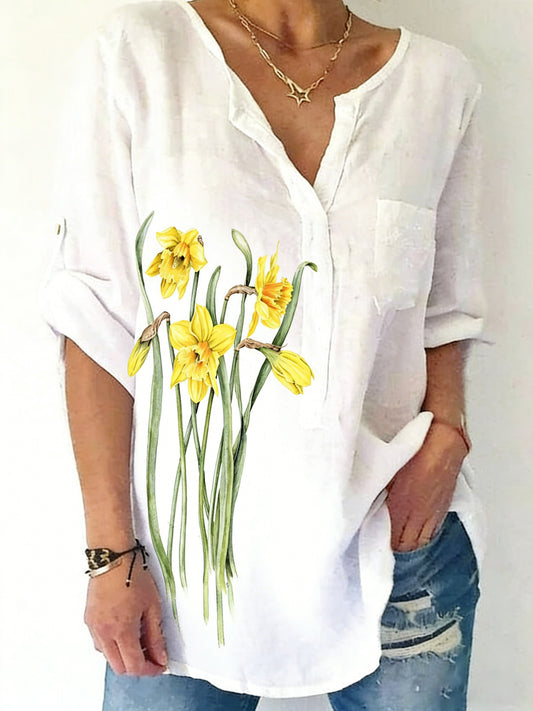 Damesshirt van linnenmix met bloemenprint