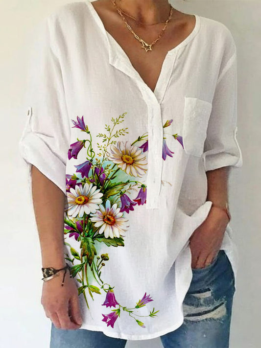 Damesshirt van linnenmix met bloemenprint