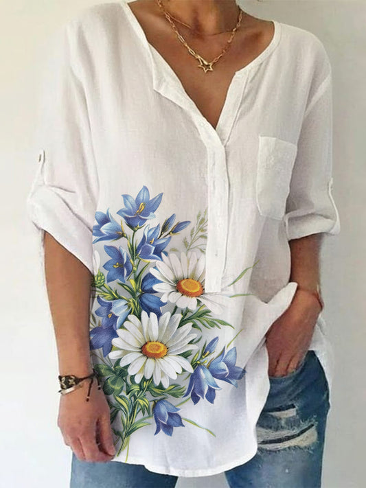 Damesshirt van linnenmix met bloemenprint