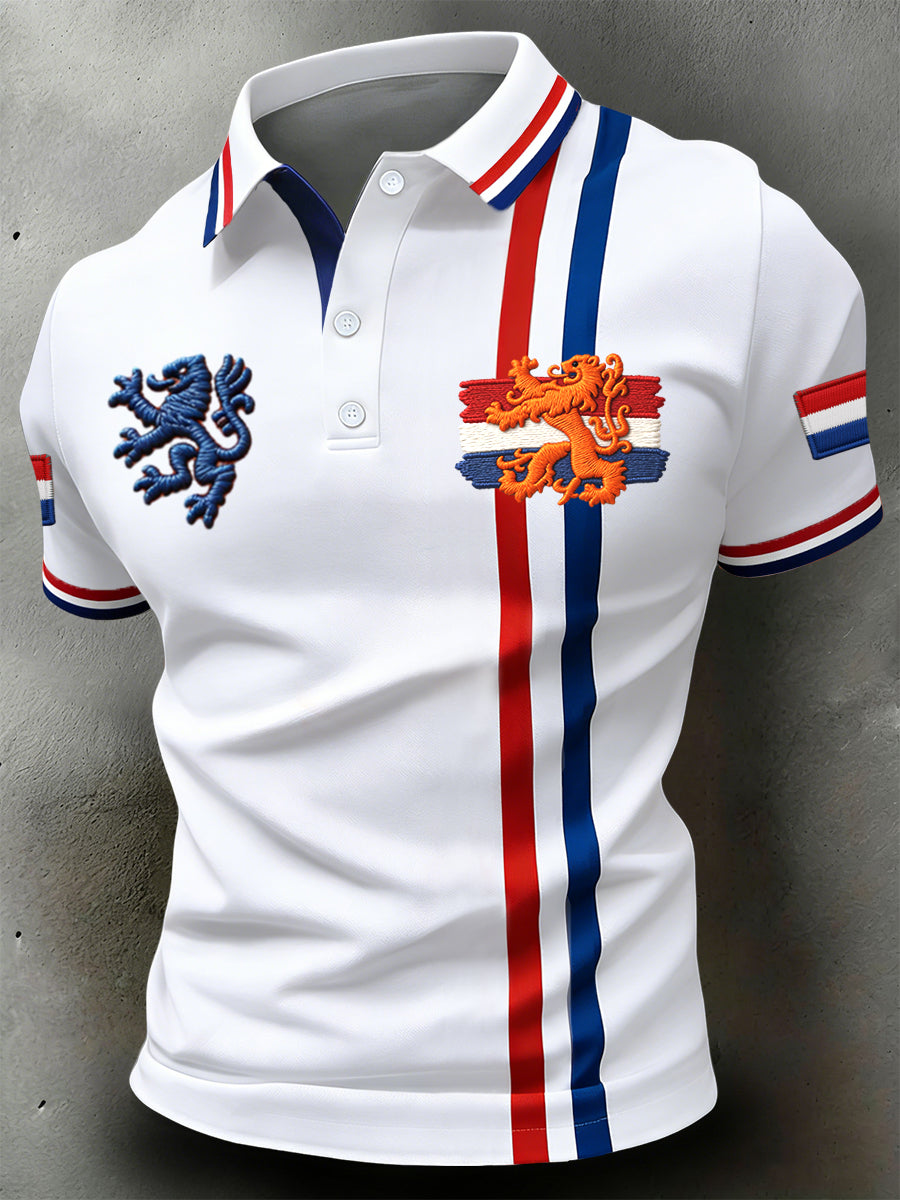 Retro King's Day gestreept artistiek casual poloshirt