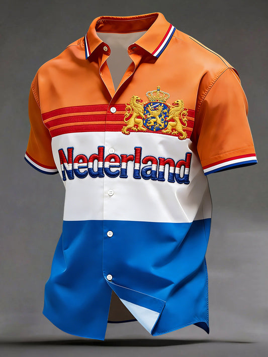 Retro koningsdag gestreept patchwork casual shirt