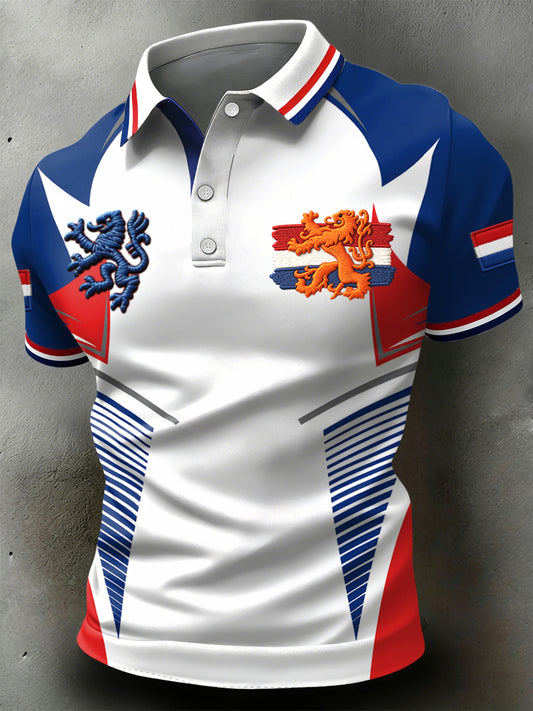 Retro koningsdag geometrisch casual poloshirt