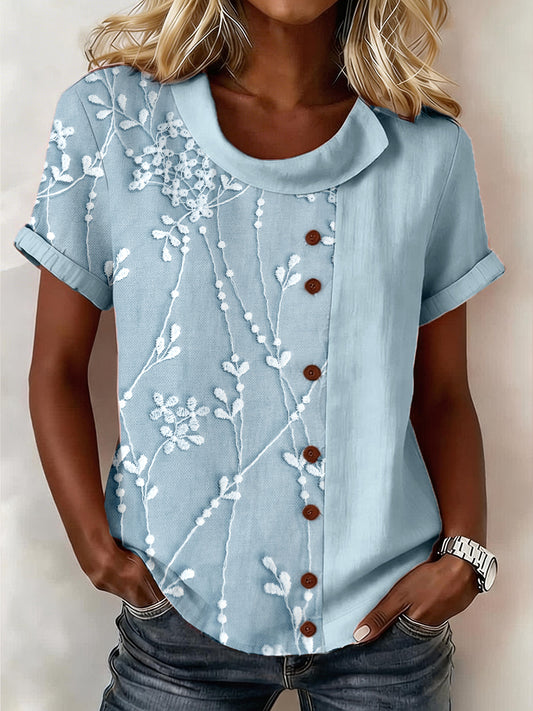 Elegante dameshemd van linnenmix met bloemenpatroon