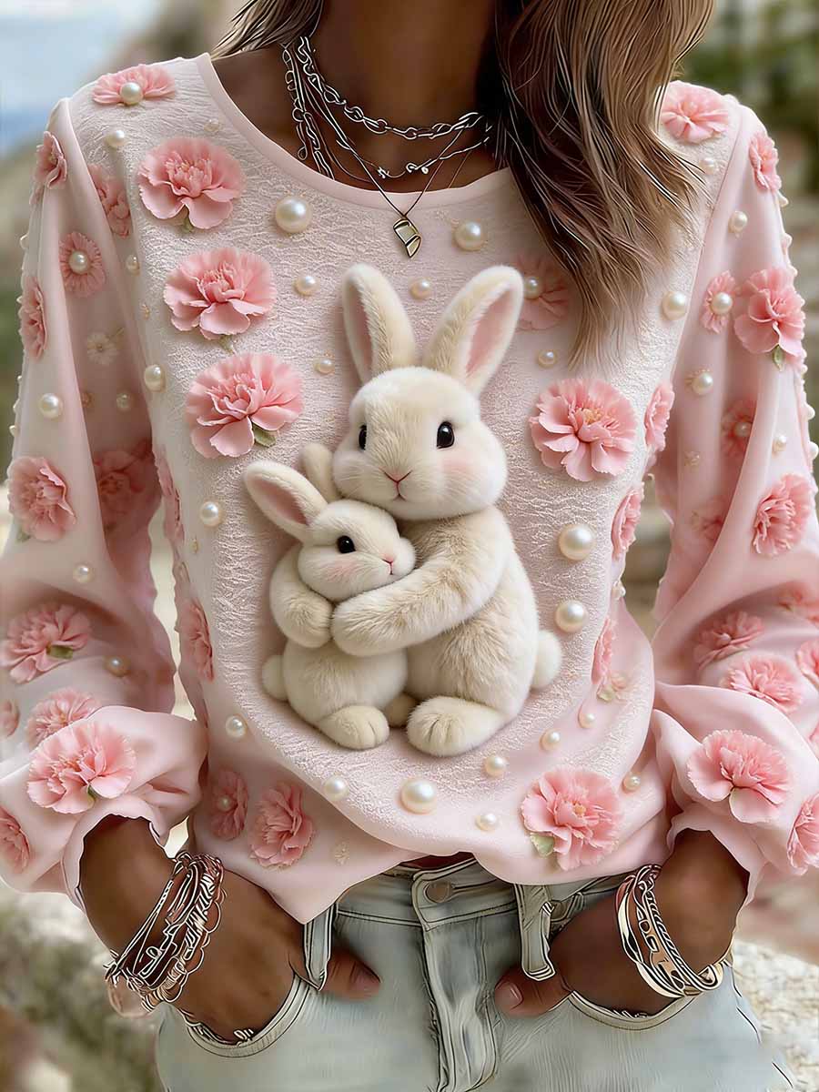 Dames elegante konijn moeder liefde patroon gedrukt casual top