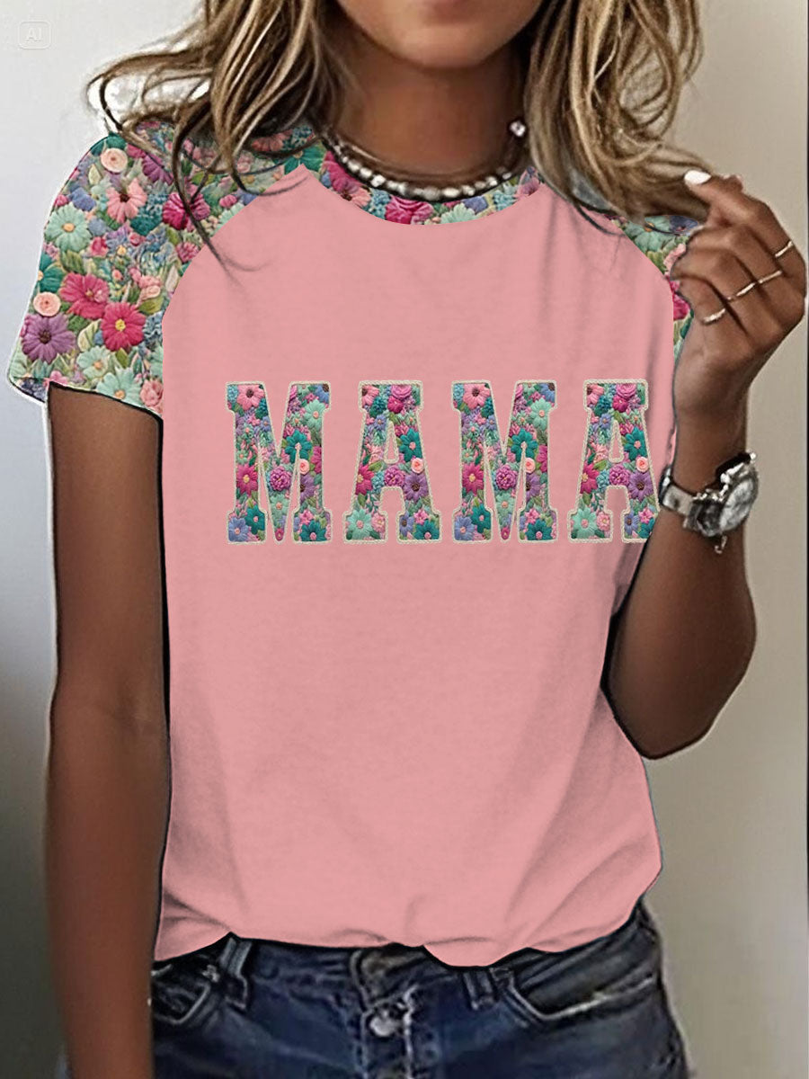 Gepersonaliseerde Mama Bedrukte T-shirt met ronde hals en korte mouwen voor dames