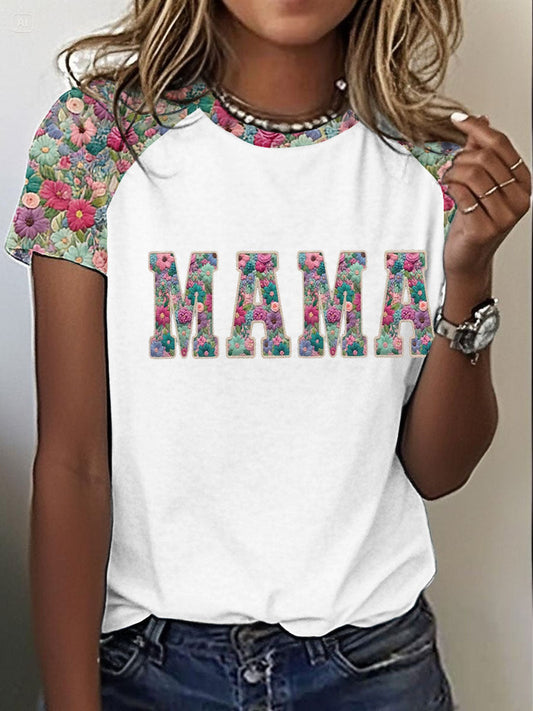 Gepersonaliseerde Mama Bedrukte T-shirt met ronde hals en korte mouwen voor dames
