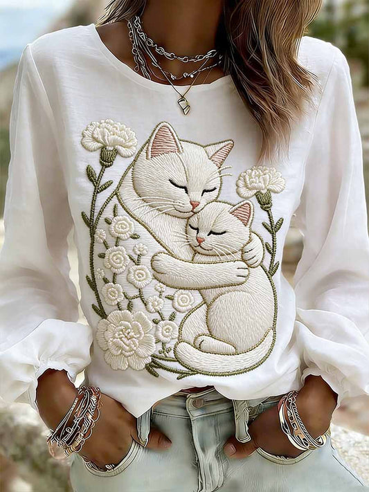 Dames elegante kat moeder liefde patroon gedrukt casual top