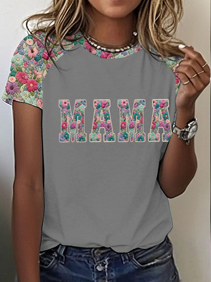 Gepersonaliseerde Mama Bedrukte T-shirt met ronde hals en korte mouwen voor dames