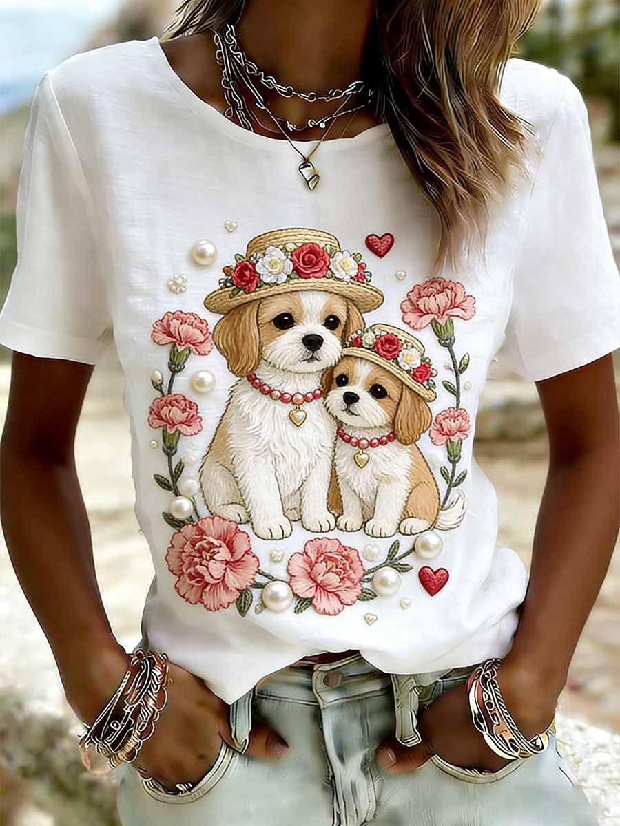 Dames elegante hond moeder liefde patroon gedrukt casual T-shirt