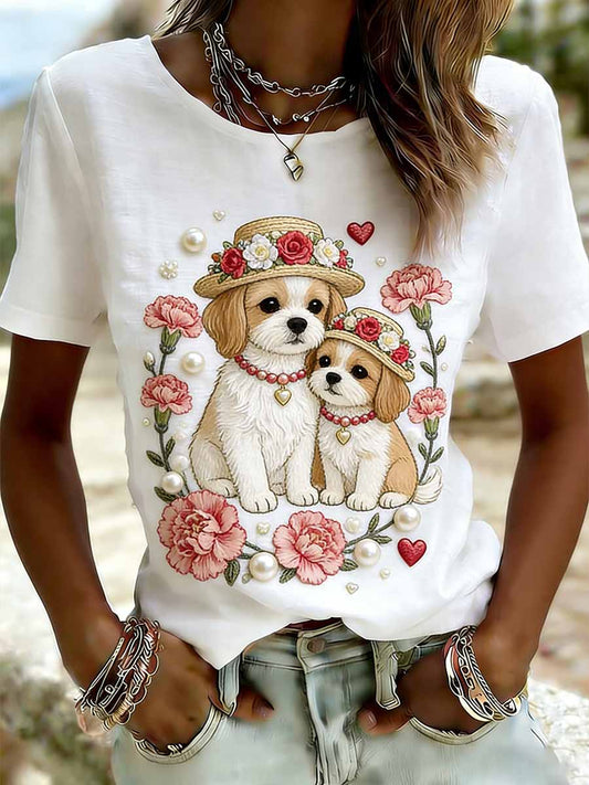 Dames elegante hond moeder liefde patroon gedrukt casual T-shirt