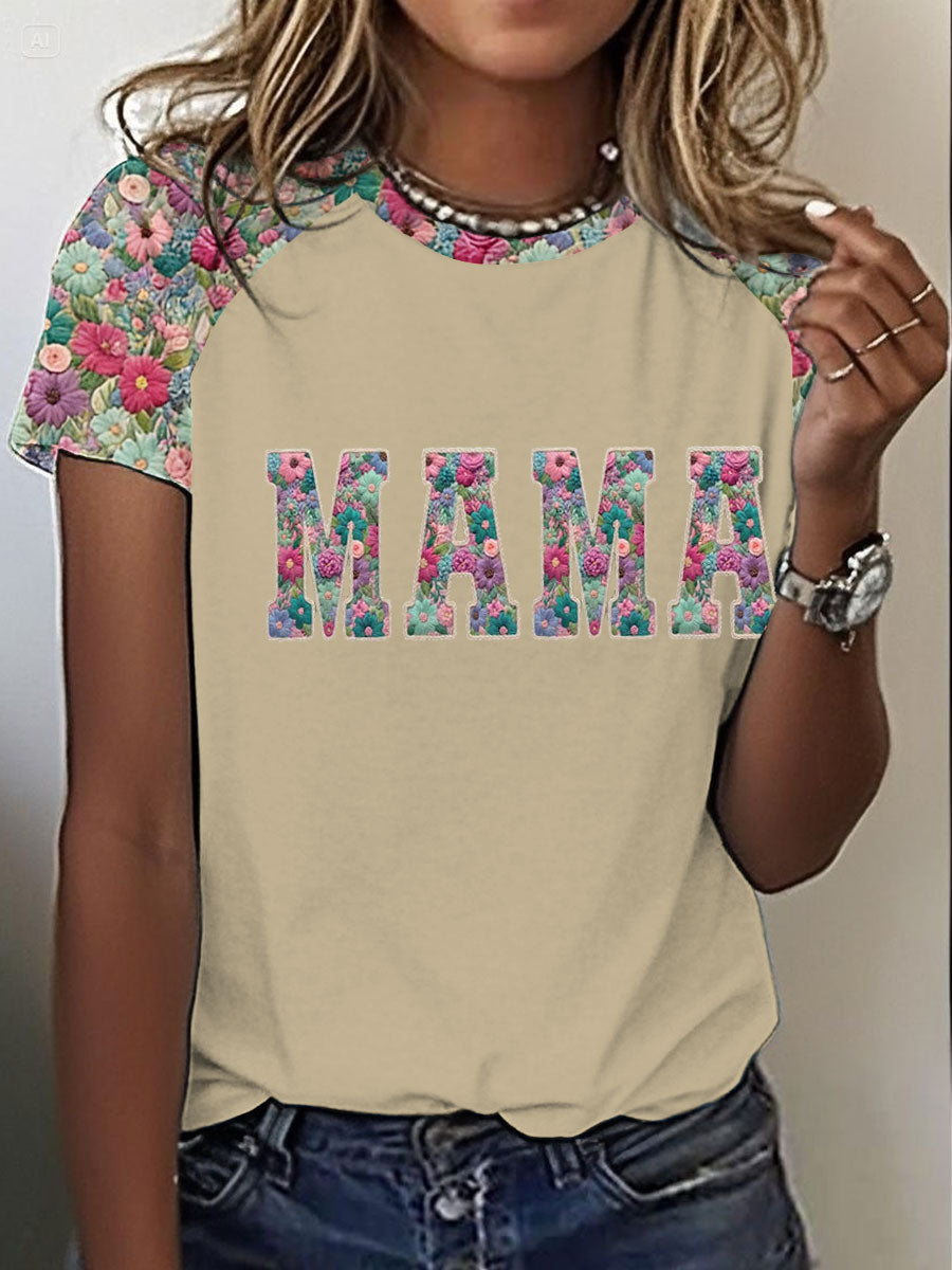 Gepersonaliseerde Mama Bedrukte T-shirt met ronde hals en korte mouwen voor dames