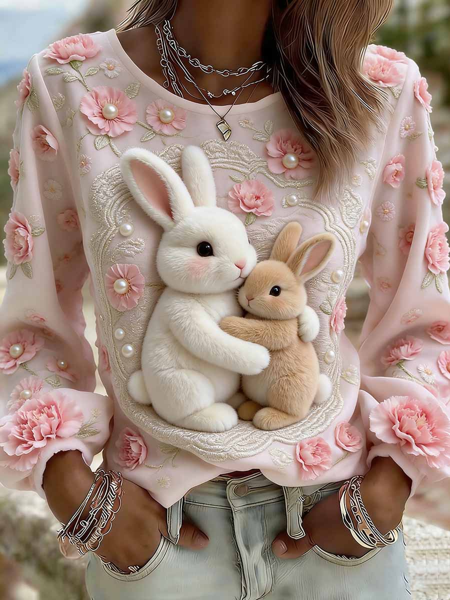 Dames elegante konijn moeder liefde patroon gedrukt casual top