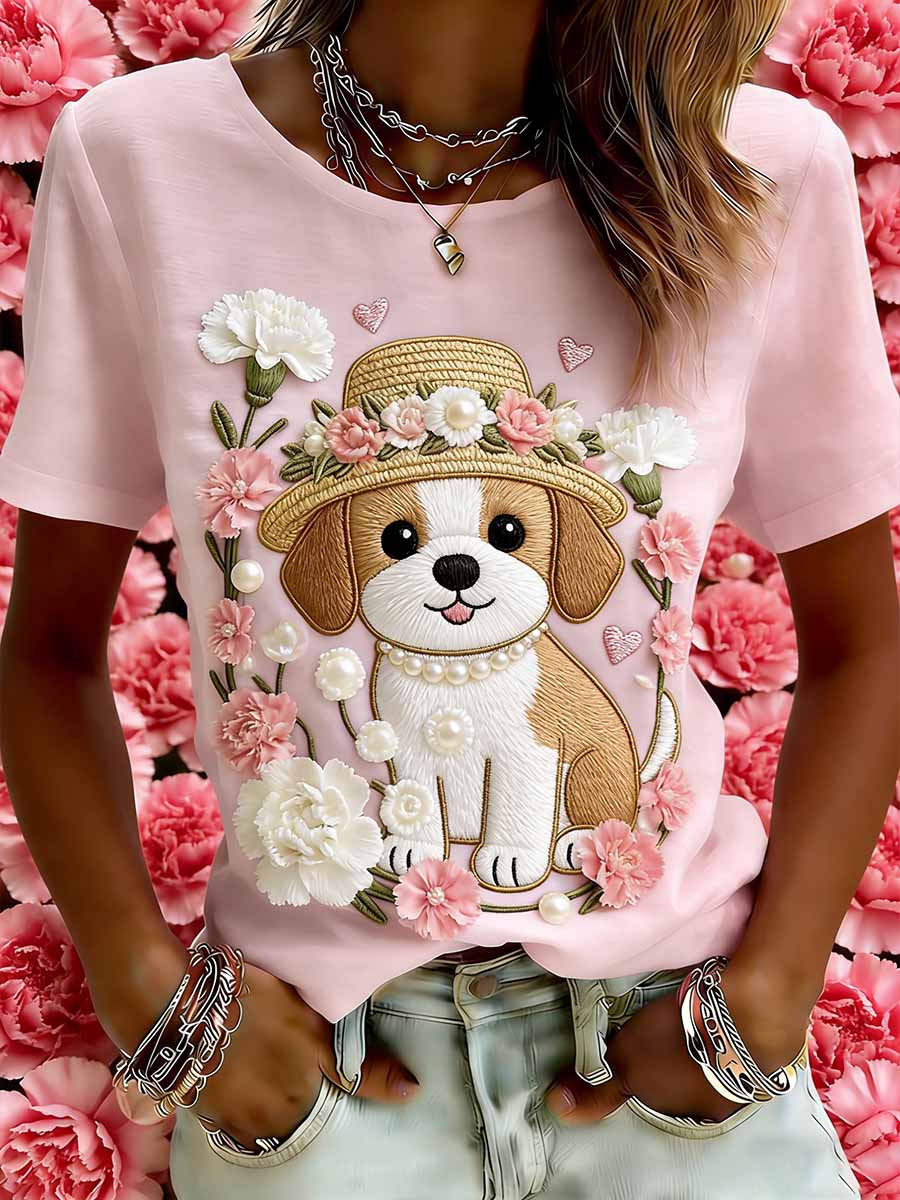 Dames elegant hond mama liefde patroon bedrukt casual T-shirt