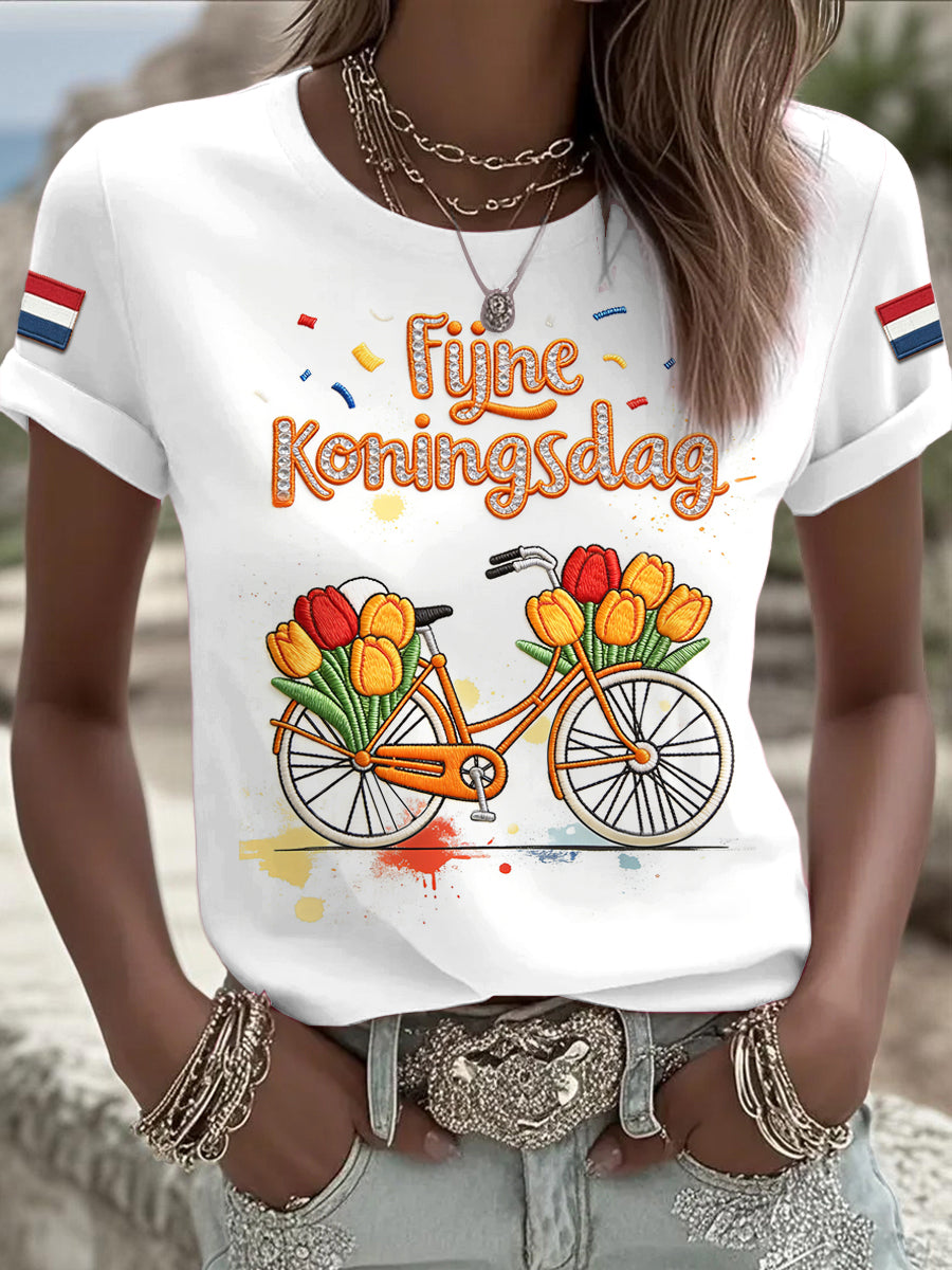 Dames Nederlandse Koningsdag Fun Print Casual T-shirt