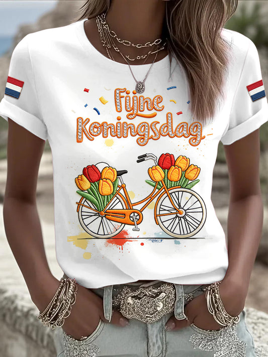 Dames Nederlandse Koningsdag Fun Print Casual T-shirt