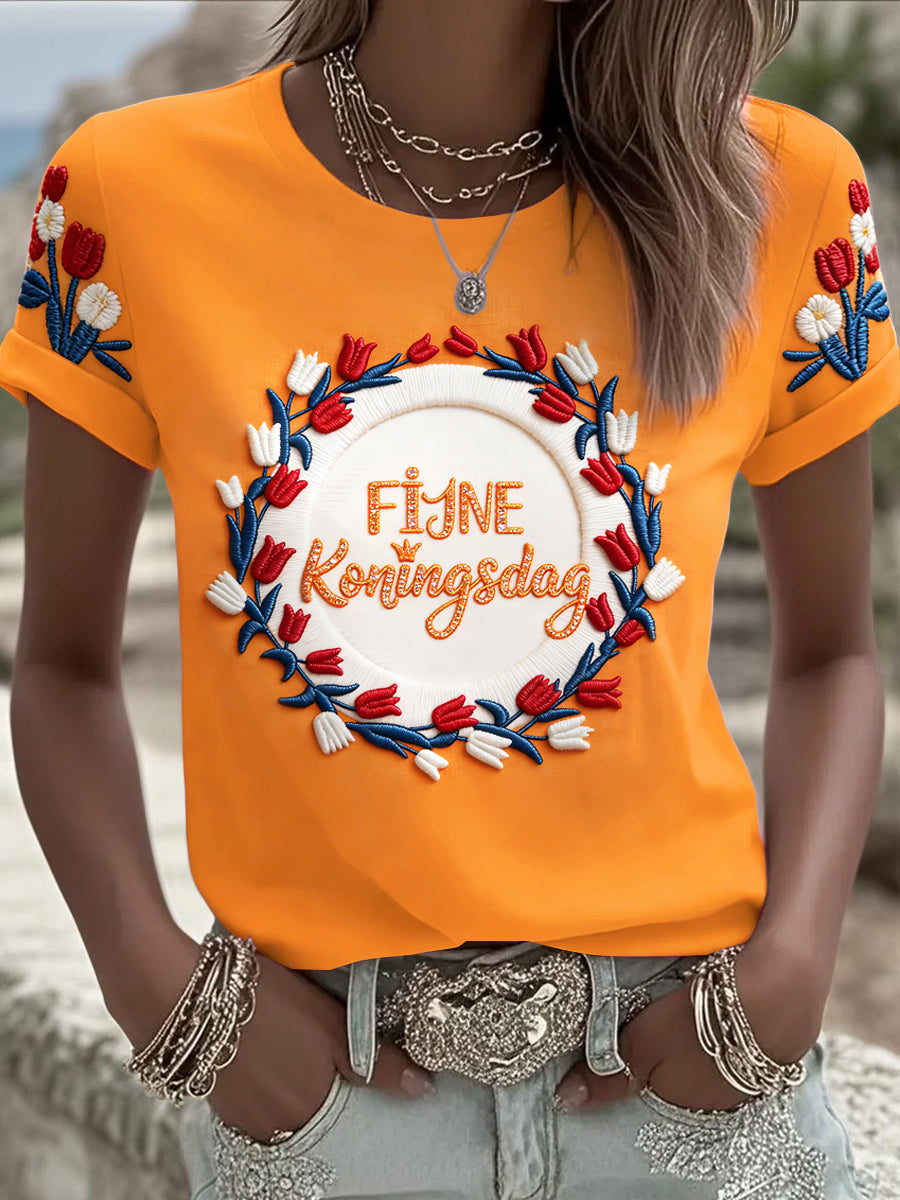 Dames Nederlandse Koningsdag Tulp Bloemenprint Casual T-shirt