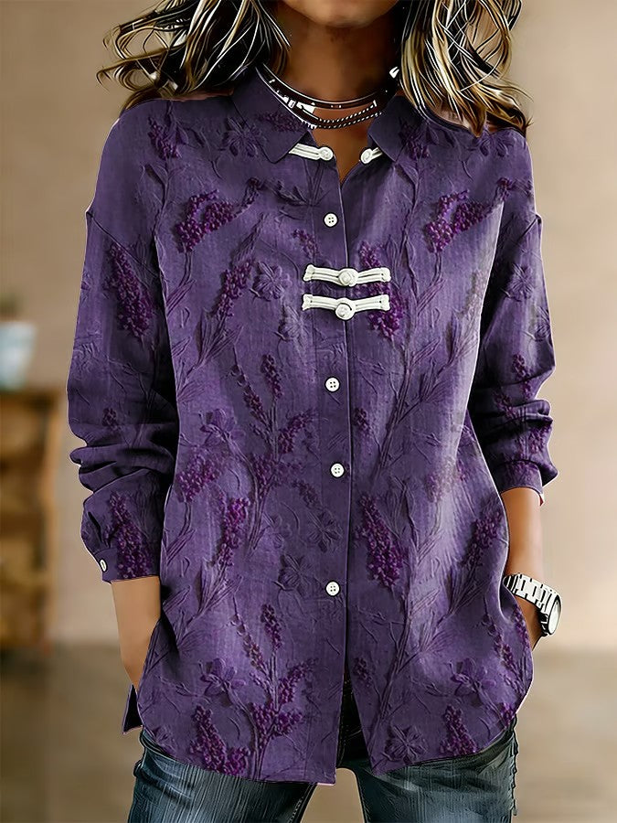 Casual licht paars katoen-linnen top voor dames