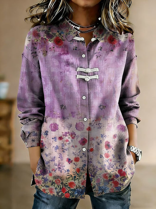 Casual paarse katoen-linnen shirt voor dames