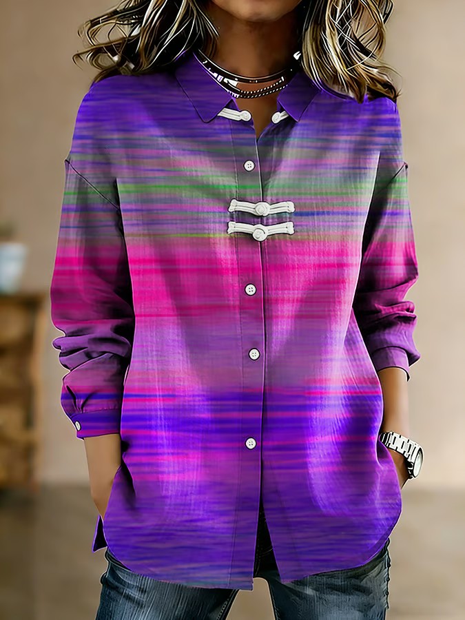 Casual damesoverhemd van paars katoen-linnen