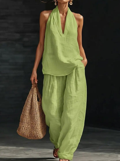 Linnen tweedelige vestset voor dames