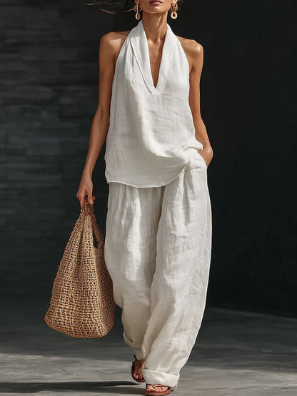 Linnen tweedelige vestset voor dames