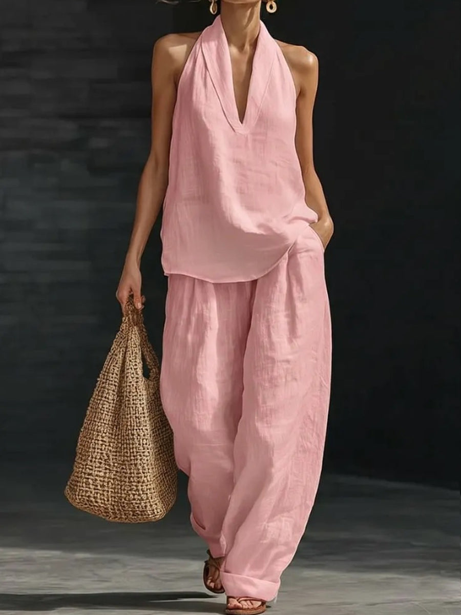 Linnen tweedelige vestset voor dames