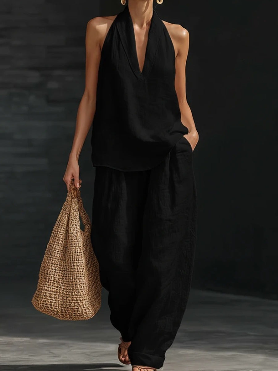 Linnen tweedelige vestset voor dames