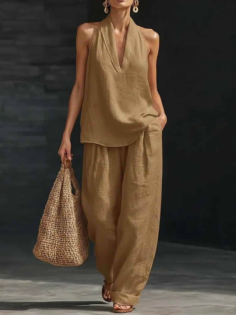 Linnen tweedelige vestset voor dames
