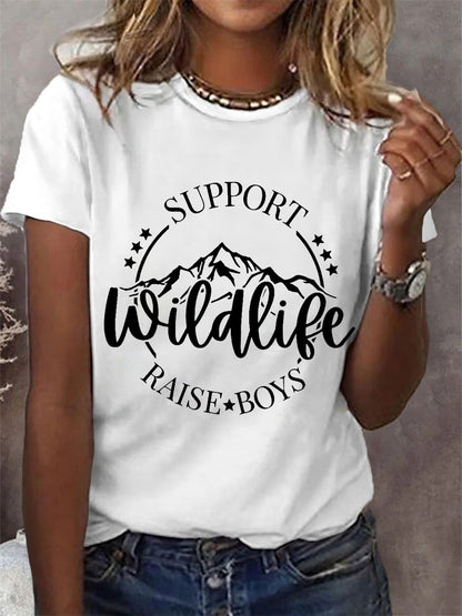 Dames grappige ondersteuning Wildlife Raise Boys Moederdag Gift Casual T-shirt